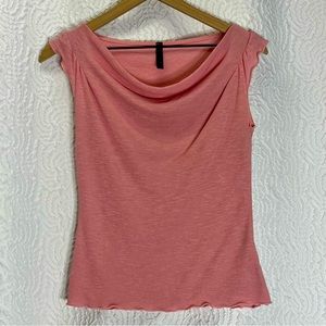 IVORY Pink Cowl Neck Lettuce Trim Sleeveless Top